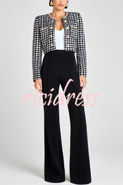 Remy Check Bouclé-tweed Fabric Pearl Trim Gold Button Long Sleeve Jacket