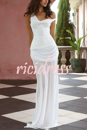 Sculptural Elegance One Shoulder Removable Corset Drape Maxi Dress