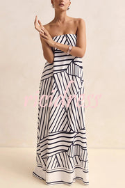 Unique Print Sexy Tube Top Back Zipper Loose Maxi Dress