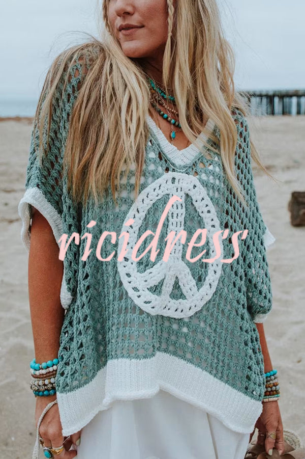 Fashionable V-neck Knitted Hollow Loose Cover-ups