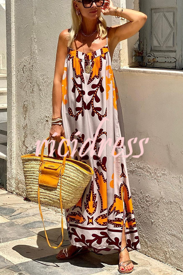 Sunday¡¯s Color Palette Ethnic Printed Loose Cami Maxi Dress