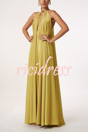 Greek Goddess Distinctive Golden Halter Neck A-line Maxi Dress