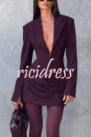 Solid Color Slim-fit V-neck Elegant Draped Formal Mini Dress