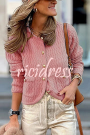 Solid Color V-neck Long-sleeved Loose Pocket Knit Cardigan