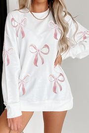 Christmas Sequined Bow Crew Neck Long-sleeved Loose Sweatshirt