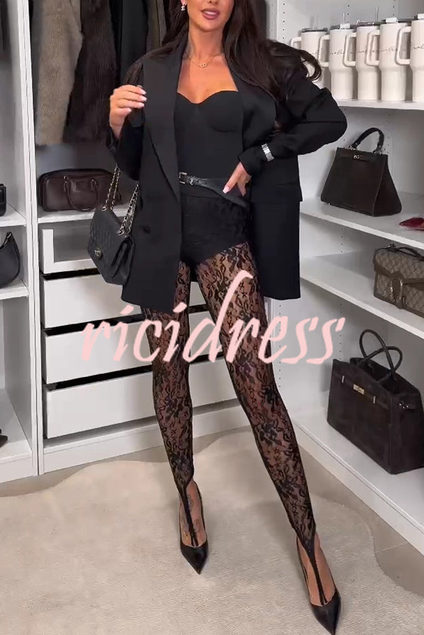 Chic Style Satin Lapel Button Up Long Sleeve Oversized Blazer