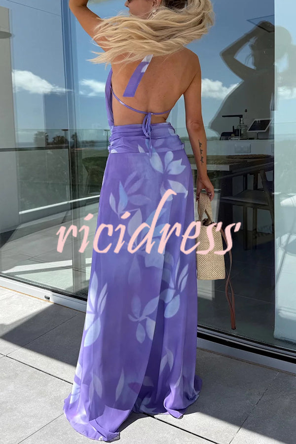 Sexy Sleeveless Backless Halter Neck Lace Up Maxi Dress