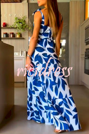 High Waisted Strappy Floral Print Halter Panel Maxi Dress