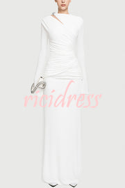 Stylish Long-sleeved Slim-fit Pleated Elegant Maxi Dress