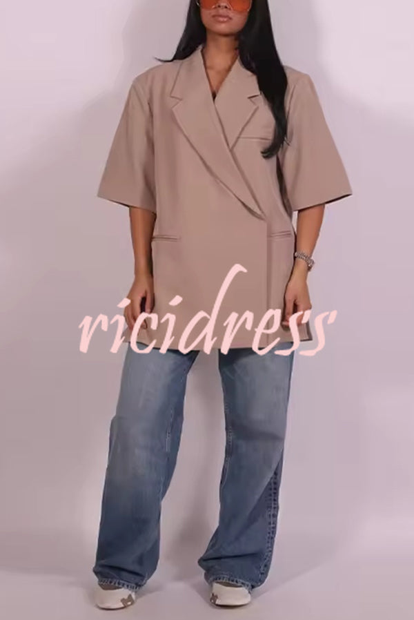 Solid Color Short-sleeved Lapel Casual Loose Blazer