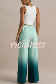 Enya Ombre Print Elastic Waist Pocketed Wide Leg Pants