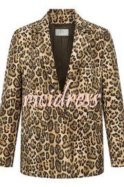 Catwalk Leopard Single Button Long Sleeve Pocketed Lapel Boyfriend Blazer