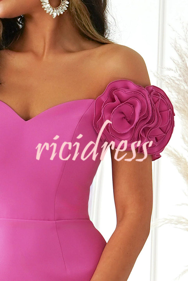 My Type Flower Detail Sweetheart Neck Strapless Slit Midi Dress