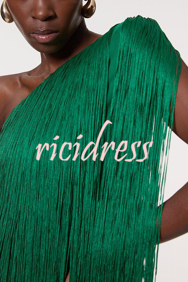 Fashion One-shoulder Slim-fit Elegant Tassel Mini Dress