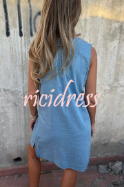 Solid Color Sleeveless V-neck Casual Pocket Mini Dress