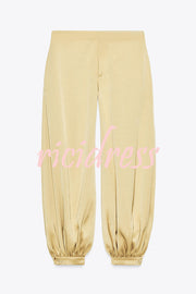 Satin Solid Pocket Loose Casual Pants