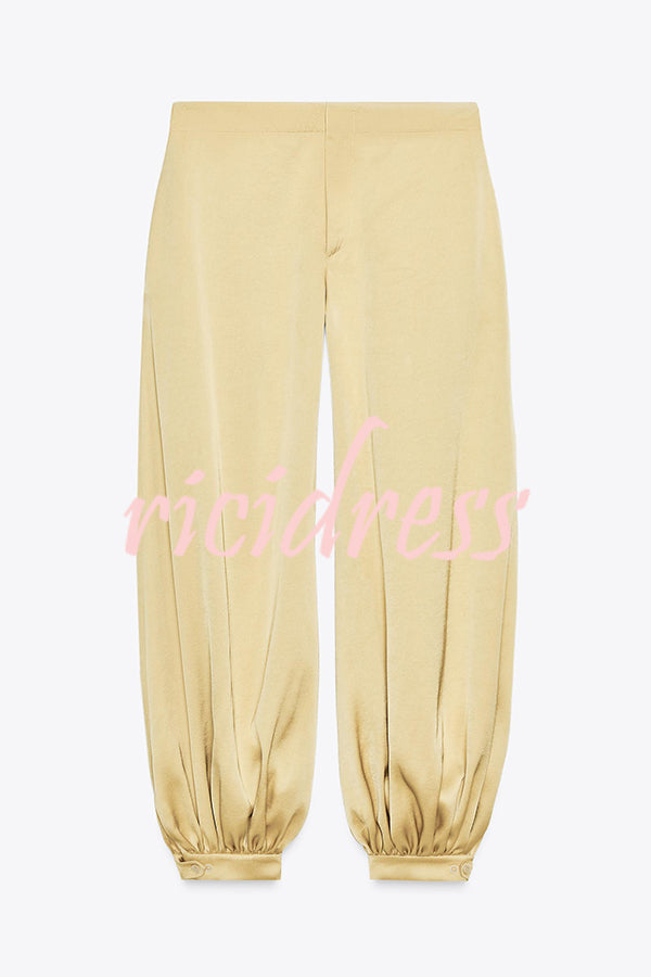 Satin Solid Pocket Loose Casual Pants