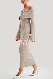 Solid Color Off-shoulder Long-sleeved Elegant Slim-fit Knit Maxi Dress