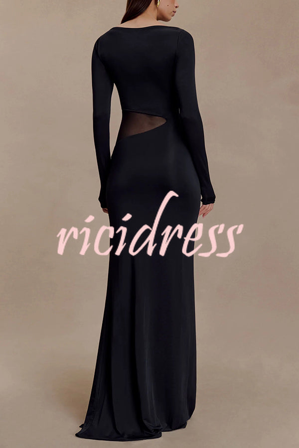 Fashion Long-sleeved Slim Sexy Hollow Slit Maxi Dress