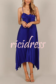 Solid Color Sexy Suspender Pleated Irregular Midi Dress