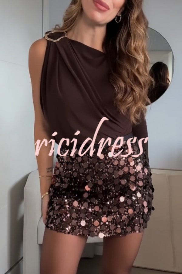 After Party Energy Brooch Detail One Sleeve Ruched Drape Stretch Bodysuit