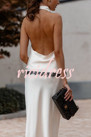 Iriena Satin Lace Trim Cowl Halter Neck Tank and Mid Rise Midi Skirt Set