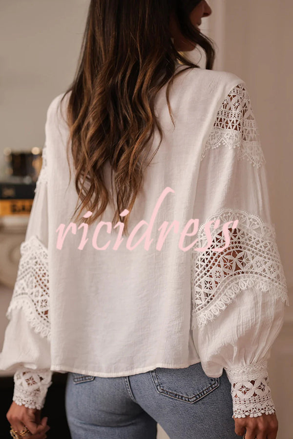 Stylish Hollow-out Patchwork Long-sleeved Elegant Shirt