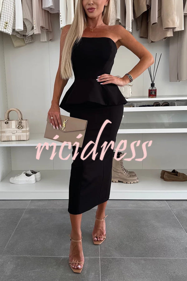 Sexy Tube Backless Lace-up Top and Slim Slit Midi Skirt Set