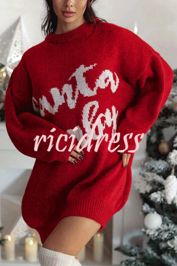 Santa Baby Loose-fitting Long-sleeved Mid-length Knit Sweater