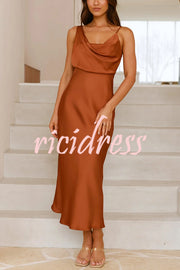 Satin Solid Color Elegant Sling Waist Open Back Maxi Dress