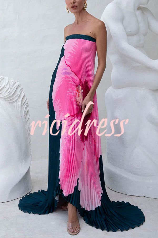All about Her Pleated Floral Print Off Shoulder A-line Maxi Dress