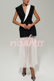 Modern Day Contrast Color Wide Sleeve Waisted Lapel Suit Vest