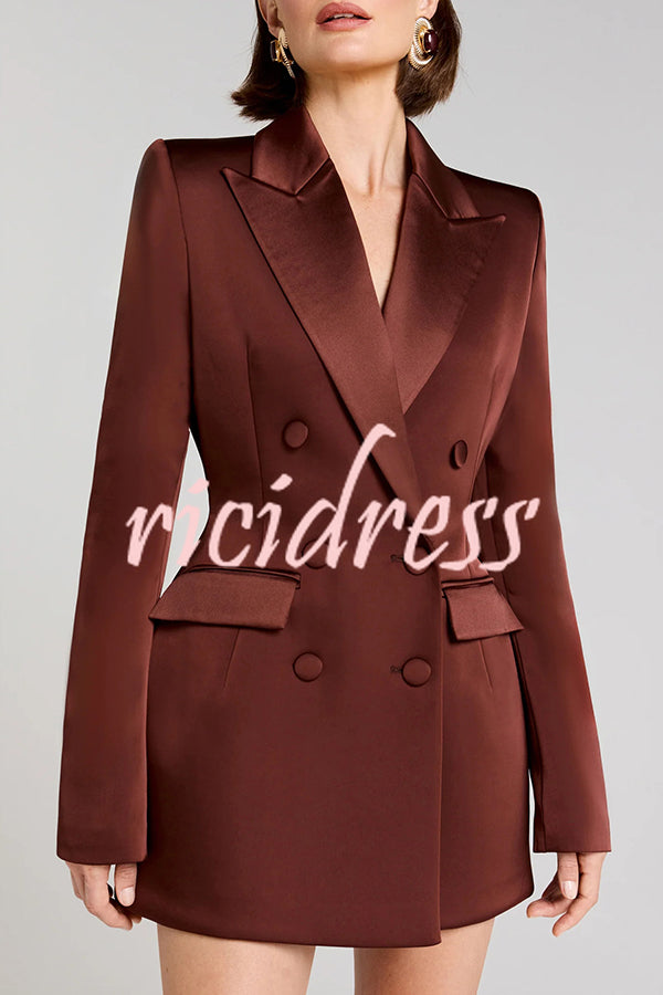 Monica Satin Double-breasted Long Sleeve Peak Lapel Blazer Mini Dress