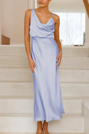 Satin Solid Color Elegant Sling Waist Open Back Maxi Dress