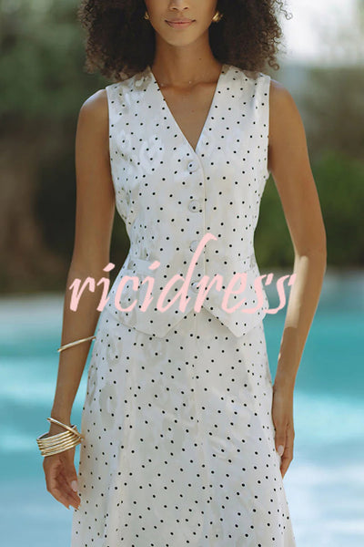 Jasmina Polka Dot Polka Jacquard Print Button Back Tie-up Loose Vest