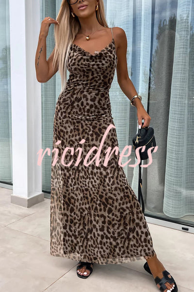 Leopard Print Sexy Slim Fit Spaghetti Strap Maxi Dress