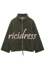 Solid Color Stitching High Collar Long Sleeve Loose Pocket Woolen Coat