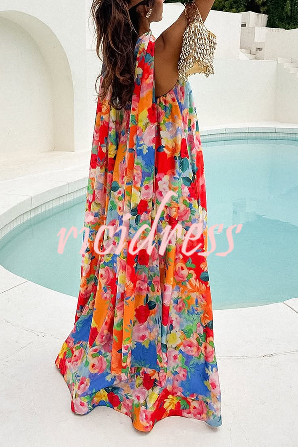 Floral Print Off-The-Shoulder Loose Holiday Maxi Dress