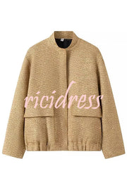 Fashion Sequin Long Sleeve Casual Pocket Loose Jacket