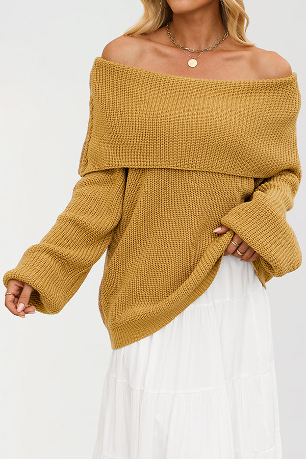 Solid Color Loose Off-shoulder Long-sleeved Casual Knit Sweater