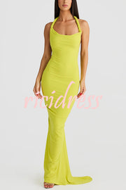 Everything You Want Rope Detail Backless Ruched Stretch Maxi Dress