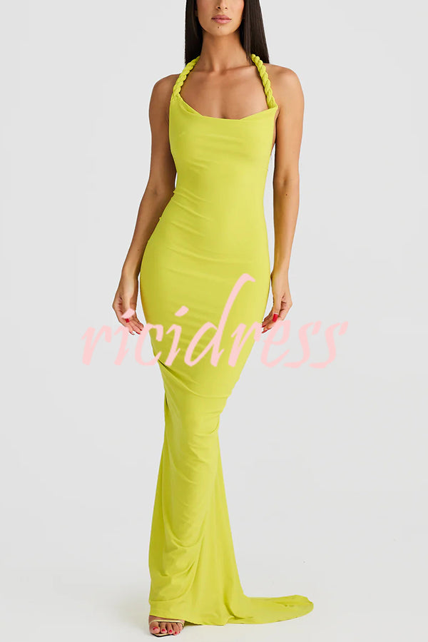 Everything You Want Rope Detail Backless Ruched Stretch Maxi Dress