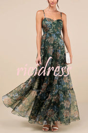 Exclusive Glamour Organza Floral Print Tiered Slip Maxi Dress