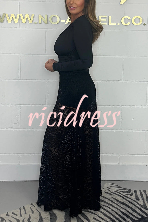 Elegant and Sexy Hollow Lace Maxi Skirt