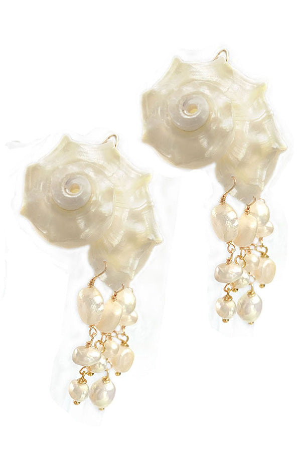 Summer Vacation Baroque Pearl Conch Earrings