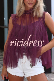 Light and Cute Tulle Lace Inner Wear High Neck Cape Top