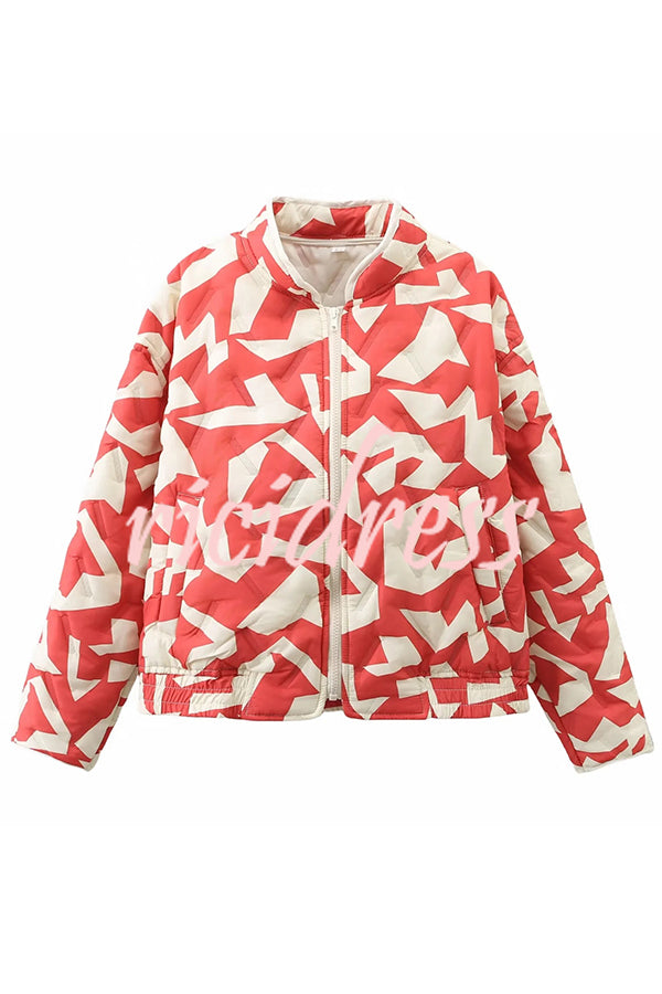 Chrissa Unique Printed Casual Long Sleeve Pocket Cotton Jacket