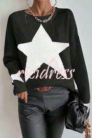 Essnce Star Pattern Crew Neck Long Sleeve Sweater