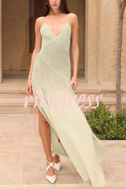 Love Letter Pleated Patchwork Flowing Slit Maxi Dress