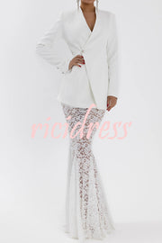 Poetic Muse Floral Lace High Rise Elastic Waist Fishtail Hem Maxi Skirt